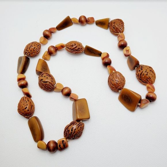 Retro Chunky Nut Boho Chic Vintage Necklace - Picture 1 of 9